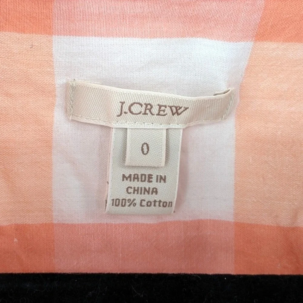 J.Crew Womens Size 0 Coral White Gingham Check Cotton Button Up Shirt Preppy